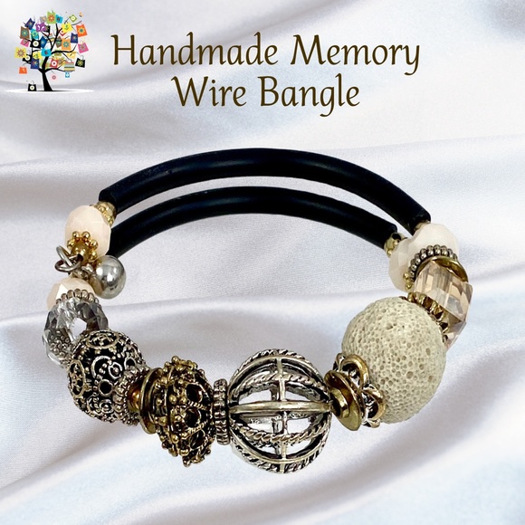 Dragonfly Spirit Designs Jewelry - Memory Wire Bangle Ivory Handmade